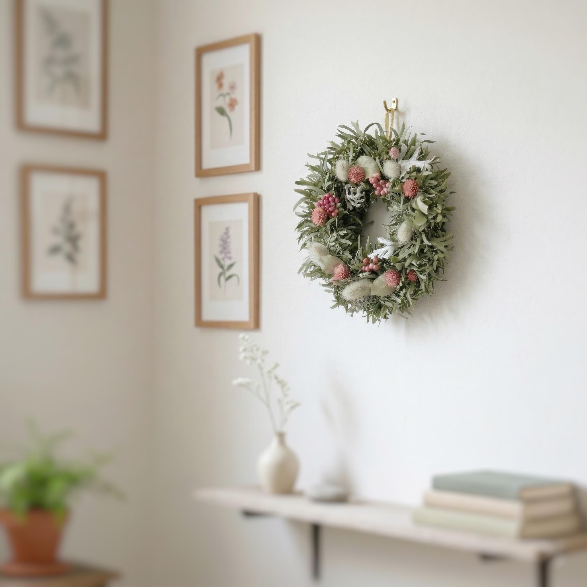 【早割】グリーンとピンクのドライフラワーリース｜ナチュラル派の母の日ギフトにも◎ | 6枚目